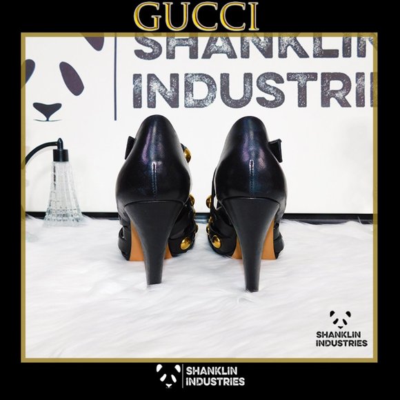 🤍🐼GUCCI🐼🤍 Limited Edition Gold Metal Heels SZ 39.5 US 9.5 - Picture 12 of 13
